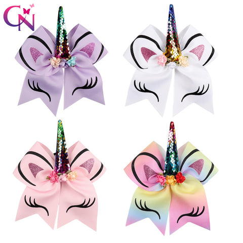 8 Pcs/lot Rainbow Unicorn Cheer Bows