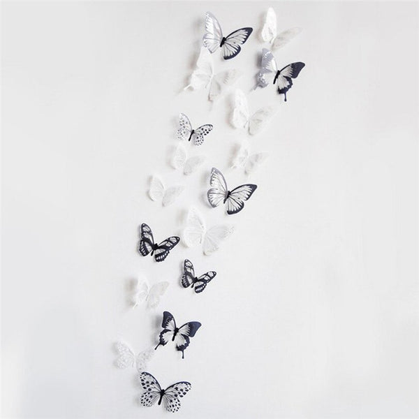 36 Pcs 3D Black White Butterfly Sticker Art Wall Decal