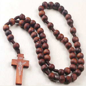Christ Wooden Beads 8mm Rosary Long Chain Necklace