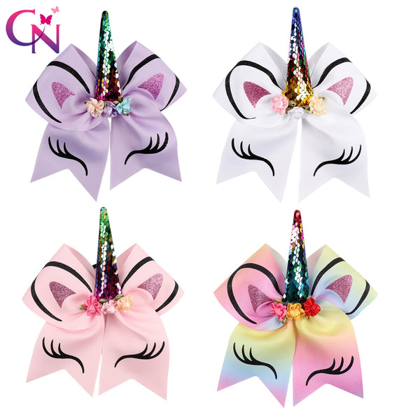 8 Pcs/lot Rainbow Unicorn Cheer Bows